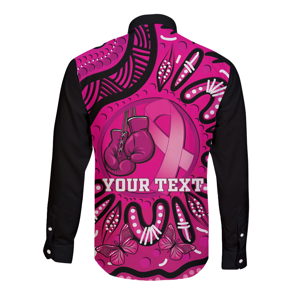 Personalised Australia Breast Cancer Long Sleeve Button Shirt Pink Boxing Ribbon Be Strong And Fight On