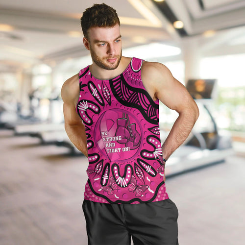 Personalised Australia Breast Cancer Men Tank Top Pink Boxing Ribbon Be Strong And Fight On