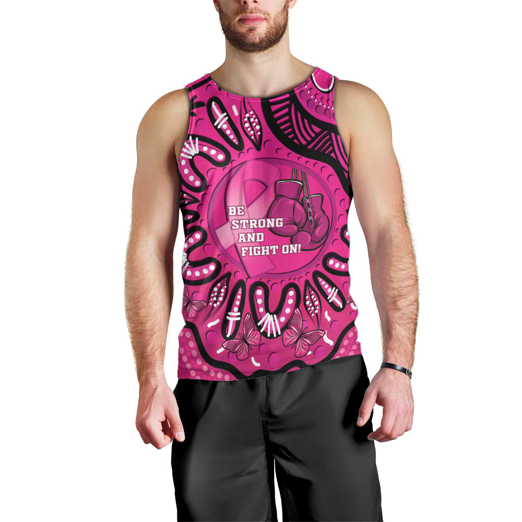 Personalised Australia Breast Cancer Men Tank Top Pink Boxing Ribbon Be Strong And Fight On