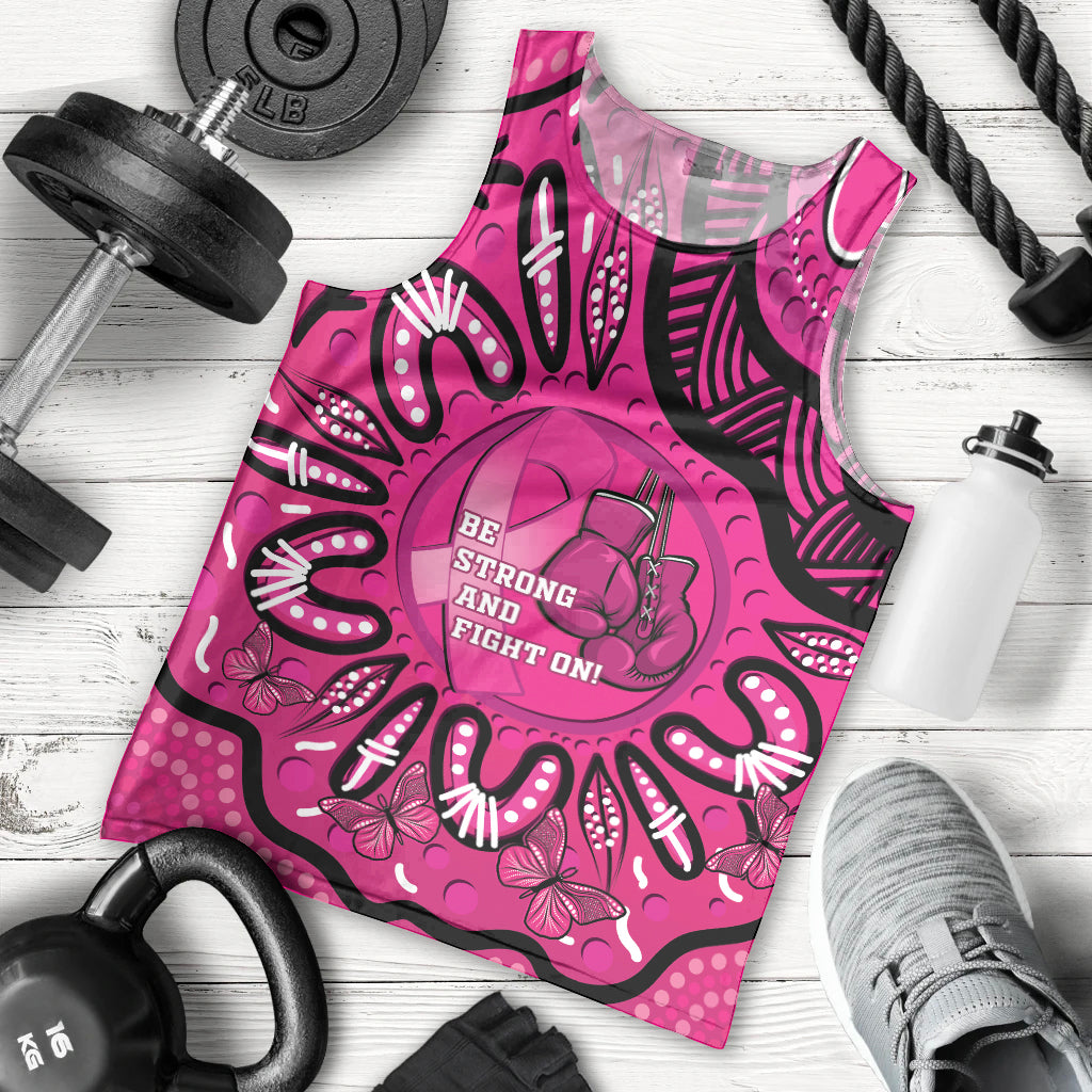 Personalised Australia Breast Cancer Men Tank Top Pink Boxing Ribbon Be Strong And Fight On