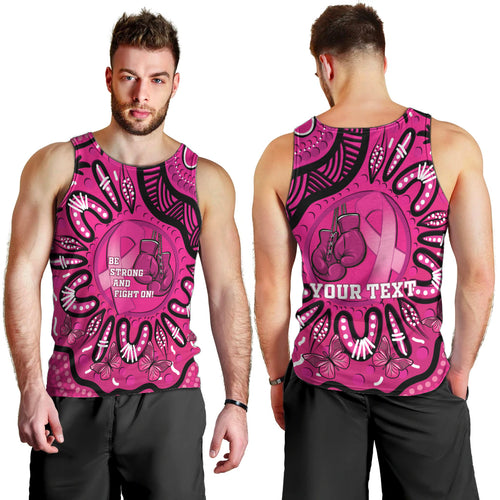 Personalised Australia Breast Cancer Men Tank Top Pink Boxing Ribbon Be Strong And Fight On