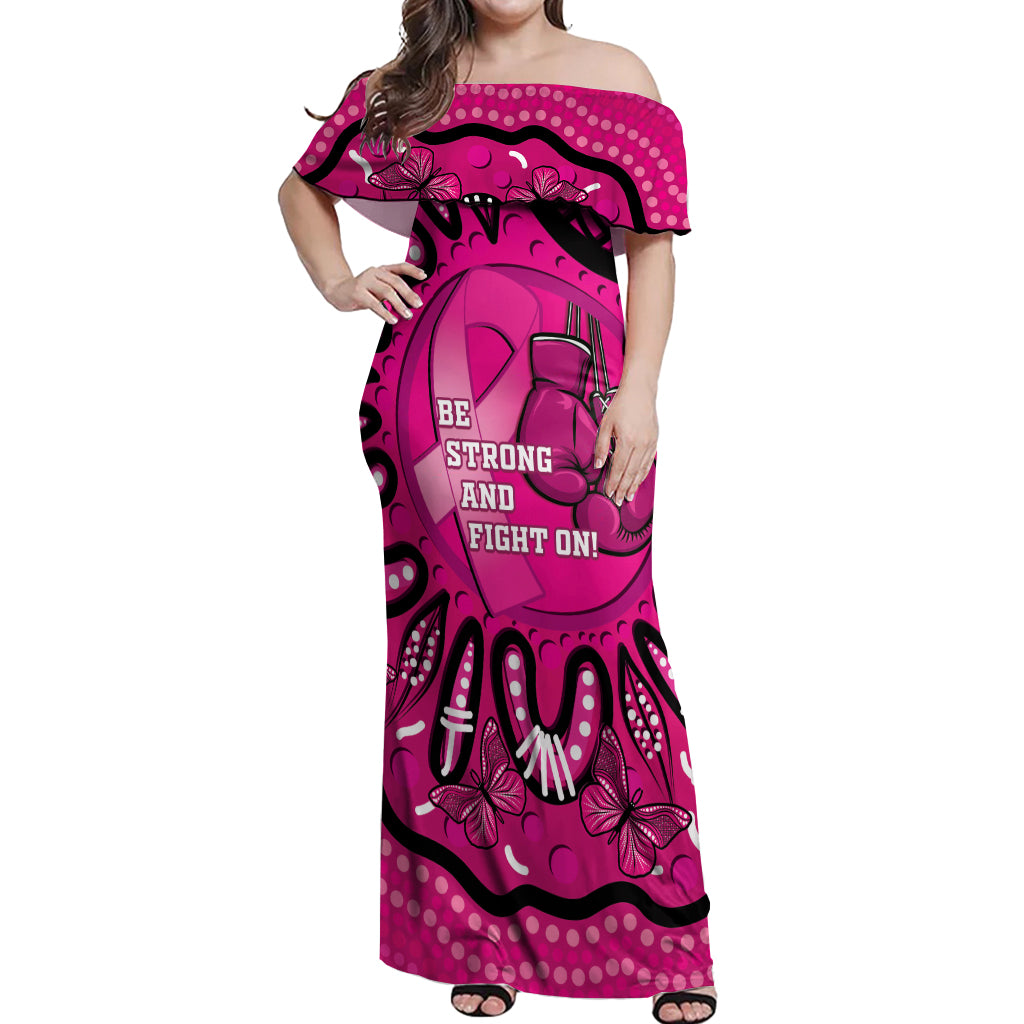 Personalised Australia Breast Cancer Off Shoulder Maxi Dress Pink Boxing Ribbon Be Strong And Fight On