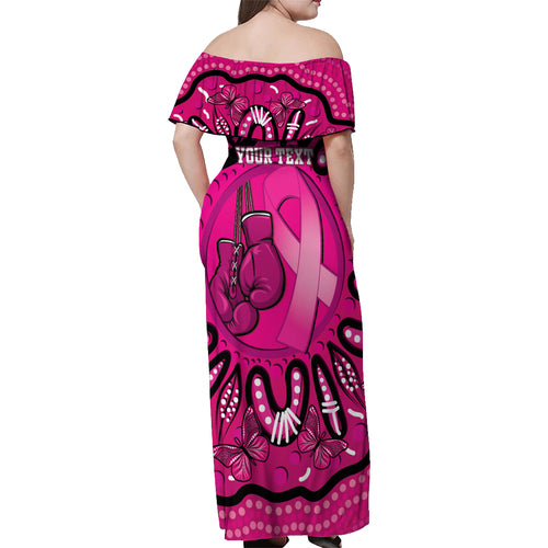 Personalised Australia Breast Cancer Off Shoulder Maxi Dress Pink Boxing Ribbon Be Strong And Fight On