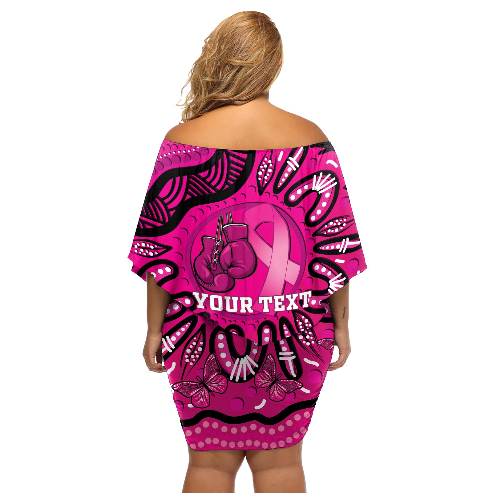 Personalised Australia Breast Cancer Off Shoulder Short Dress Pink Boxing Ribbon Be Strong And Fight On