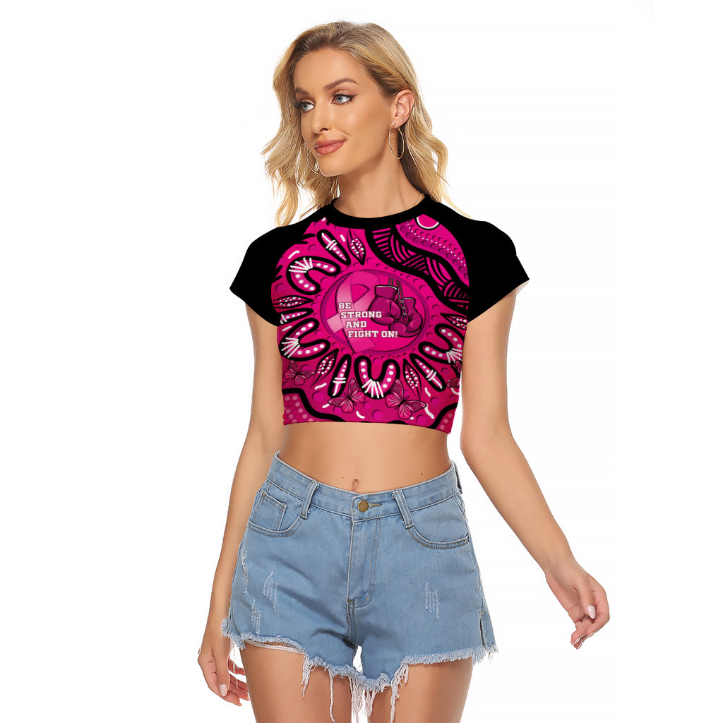 Personalised Australia Breast Cancer Raglan Cropped T Shirt Pink Boxing Ribbon Be Strong And Fight On