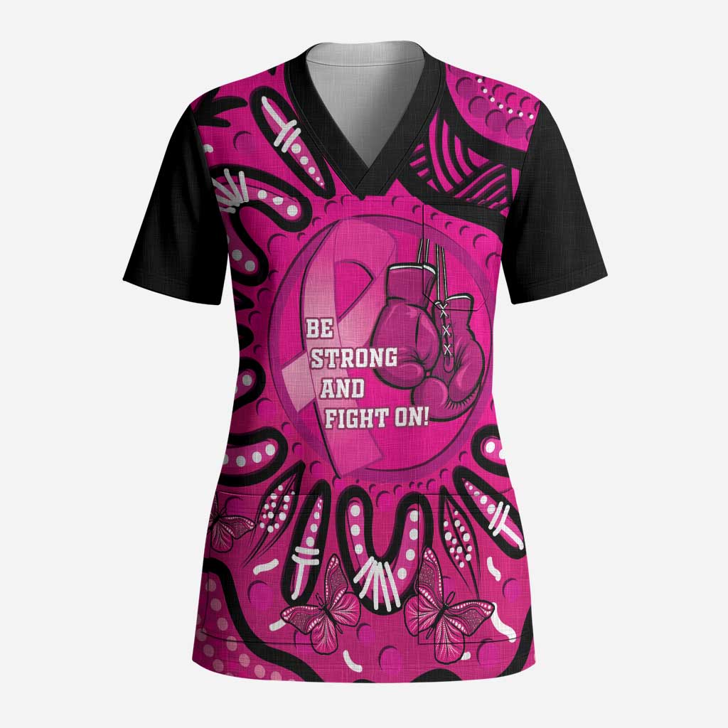 Personalised Australia Breast Cancer Scrub Top Pink Boxing Ribbon Be Strong And Fight On - Aussie Hoodie