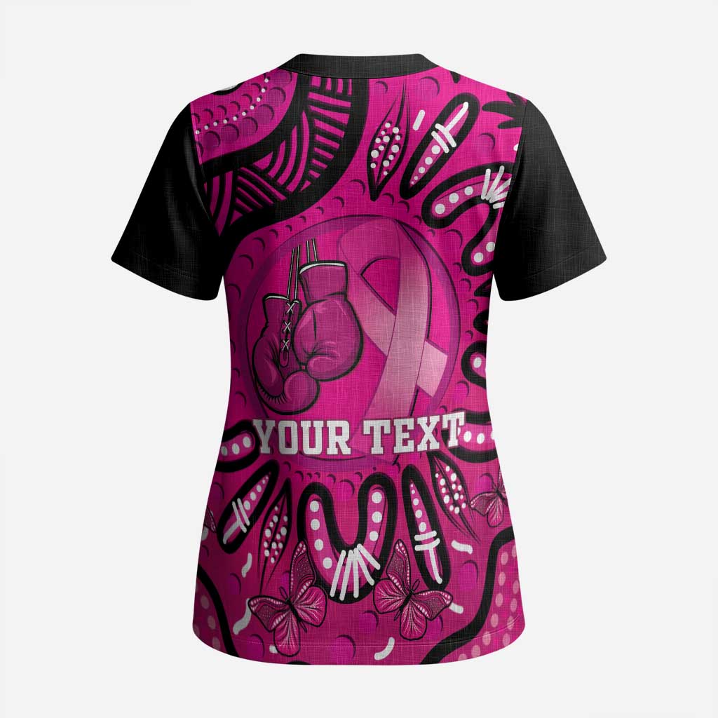 Personalised Australia Breast Cancer Scrub Top Pink Boxing Ribbon Be Strong And Fight On - Aussie Hoodie