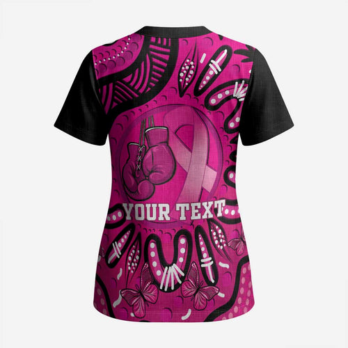 Personalised Australia Breast Cancer Scrub Top Pink Boxing Ribbon Be Strong And Fight On - Aussie Hoodie