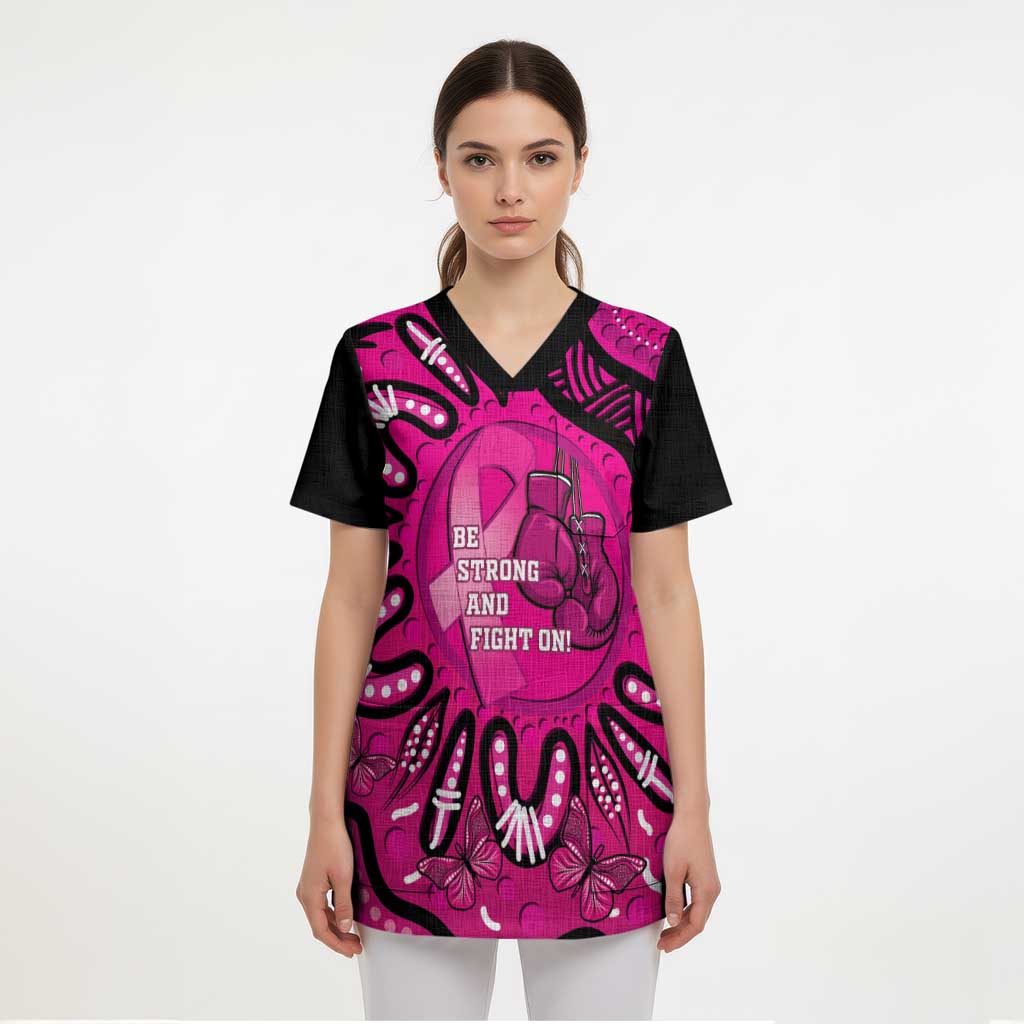 Personalised Australia Breast Cancer Scrub Top Pink Boxing Ribbon Be Strong And Fight On - Aussie Hoodie