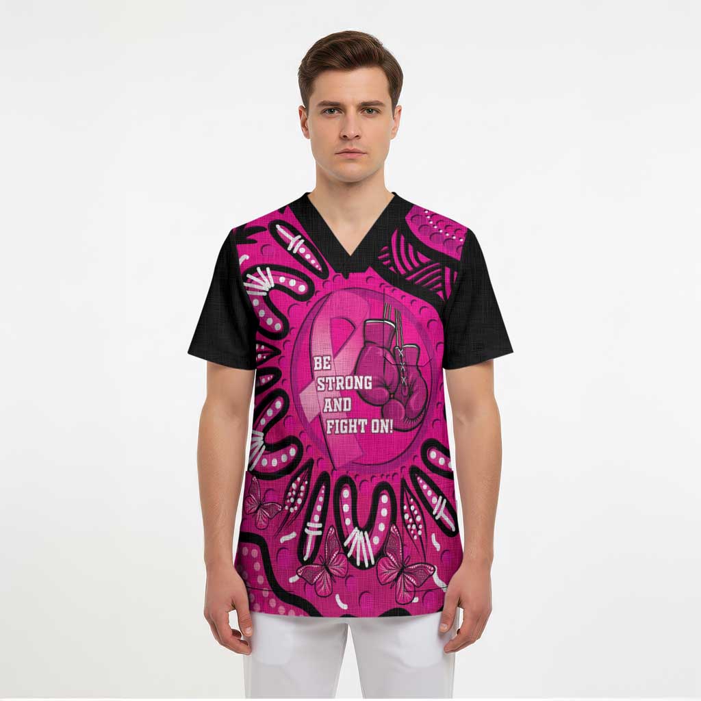 Personalised Australia Breast Cancer Scrub Top Pink Boxing Ribbon Be Strong And Fight On - Aussie Hoodie