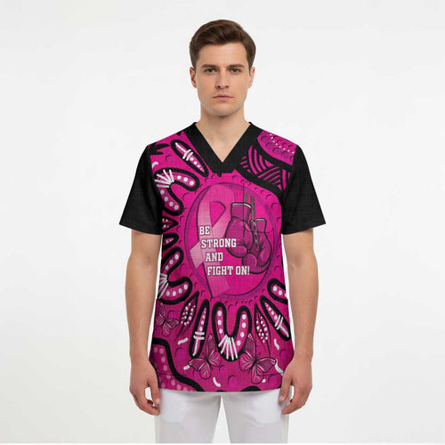 Personalised Australia Breast Cancer Scrub Top Pink Boxing Ribbon Be Strong And Fight On - Aussie Hoodie