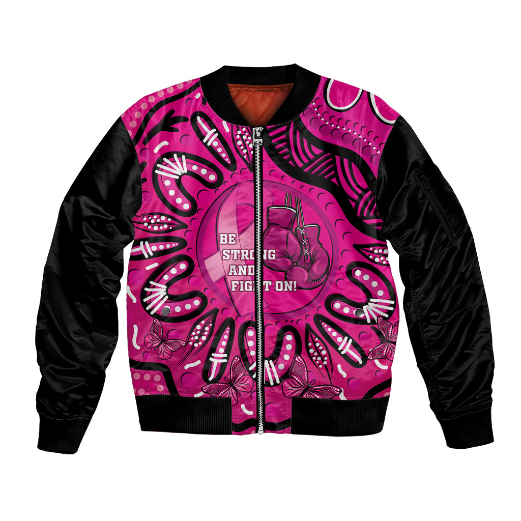 Personalised Australia Breast Cancer Sleeve Zip Bomber Jacket Pink Boxing Ribbon Be Strong And Fight On