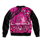 Personalised Australia Breast Cancer Sleeve Zip Bomber Jacket Pink Boxing Ribbon Be Strong And Fight On