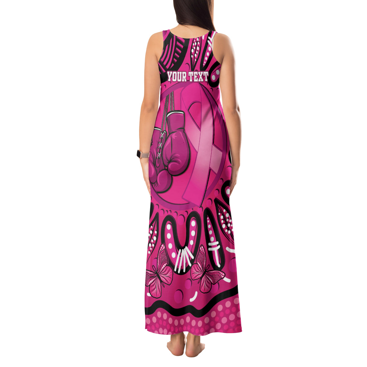 Personalised Australia Breast Cancer Tank Maxi Dress Pink Boxing Ribbon Be Strong And Fight On