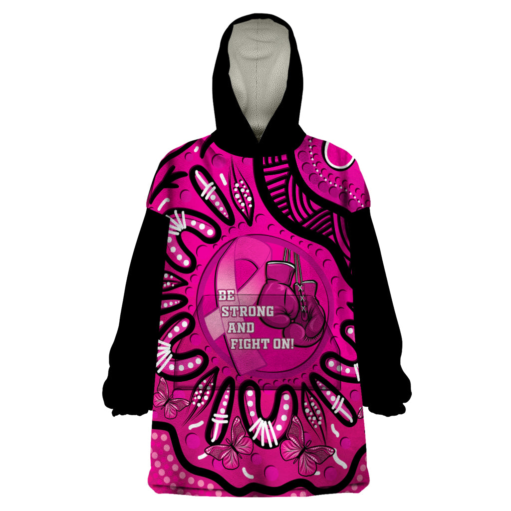 Personalised Australia Breast Cancer Wearable Blanket Hoodie Pink Boxing Ribbon Be Strong And Fight On