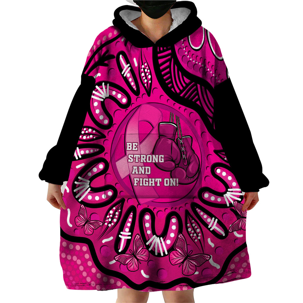 Personalised Australia Breast Cancer Wearable Blanket Hoodie Pink Boxing Ribbon Be Strong And Fight On