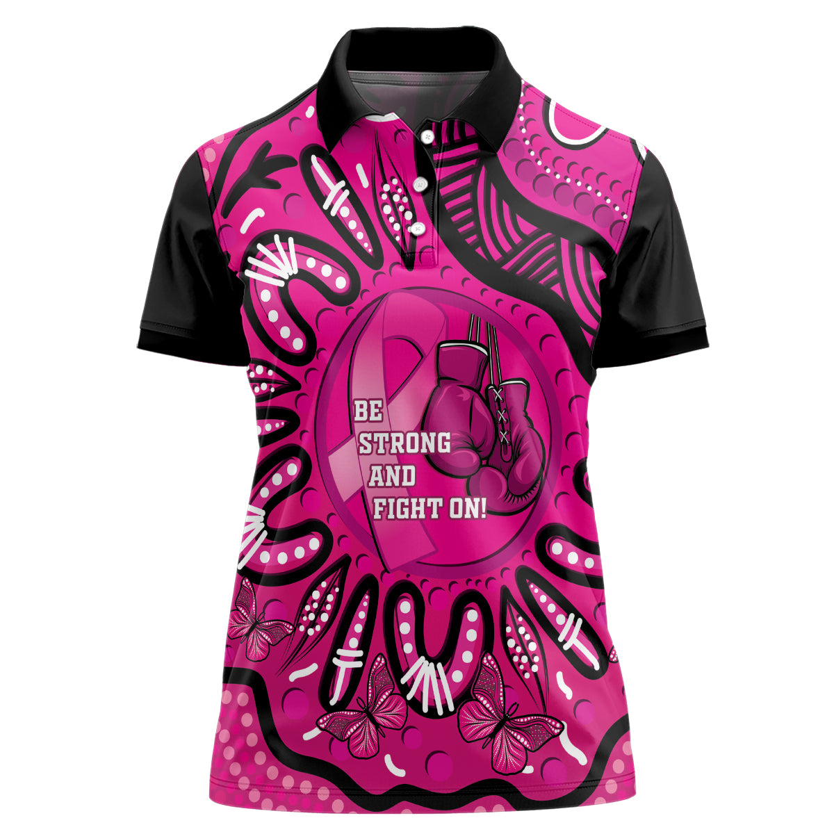 Personalised Australia Breast Cancer Women Polo Shirt Pink Boxing Ribbon Be Strong And Fight On