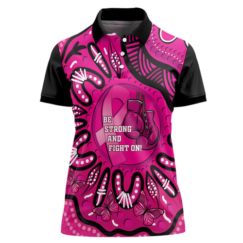 Personalised Australia Breast Cancer Women Polo Shirt Pink Boxing Ribbon Be Strong And Fight On