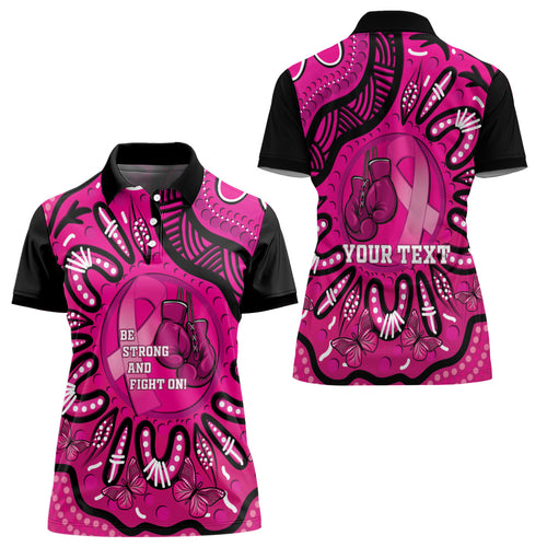 Personalised Australia Breast Cancer Women Polo Shirt Pink Boxing Ribbon Be Strong And Fight On