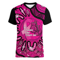 Personalised Australia Breast Cancer Women V-Neck T-Shirt Pink Boxing Ribbon Be Strong And Fight On