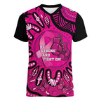 Personalised Australia Breast Cancer Women V-Neck T-Shirt Pink Boxing Ribbon Be Strong And Fight On