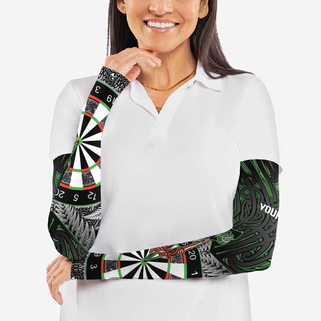 Personalised New Zealand Darts Arm Sleeves Dartboard Maori Fern Puhoro Art - Aussie Hoodie