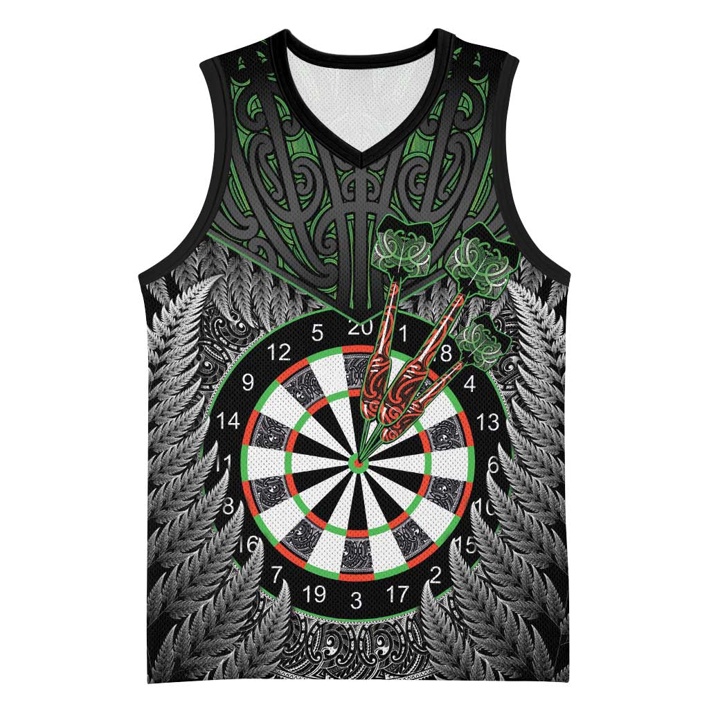 Personalised New Zealand Darts Basketball Jersey Dartboard Maori Fern Puhoro Art - Aussie Hoodie