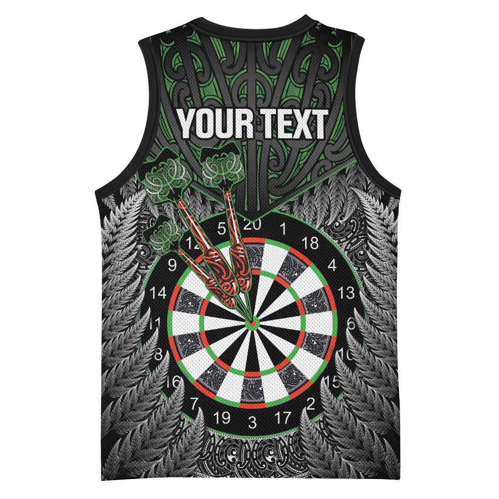 Personalised New Zealand Darts Basketball Jersey Dartboard Maori Fern Puhoro Art - Aussie Hoodie