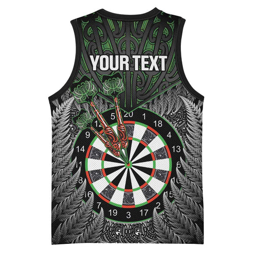 Personalised New Zealand Darts Basketball Jersey Dartboard Maori Fern Puhoro Art - Aussie Hoodie