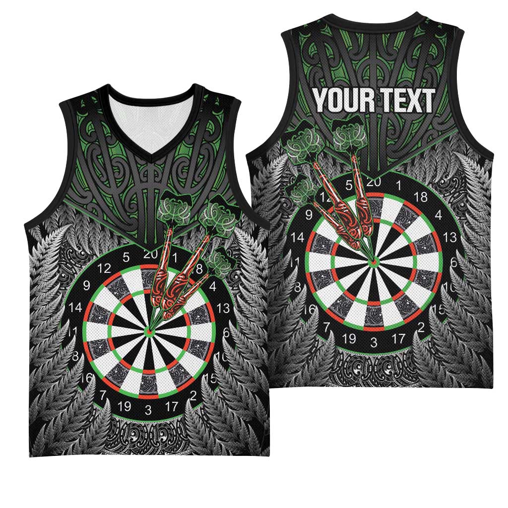 Personalised New Zealand Darts Basketball Jersey Dartboard Maori Fern Puhoro Art - Aussie Hoodie