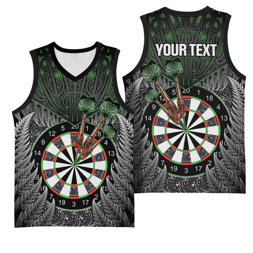 Personalised New Zealand Darts Basketball Jersey Dartboard Maori Fern Puhoro Art - Aussie Hoodie