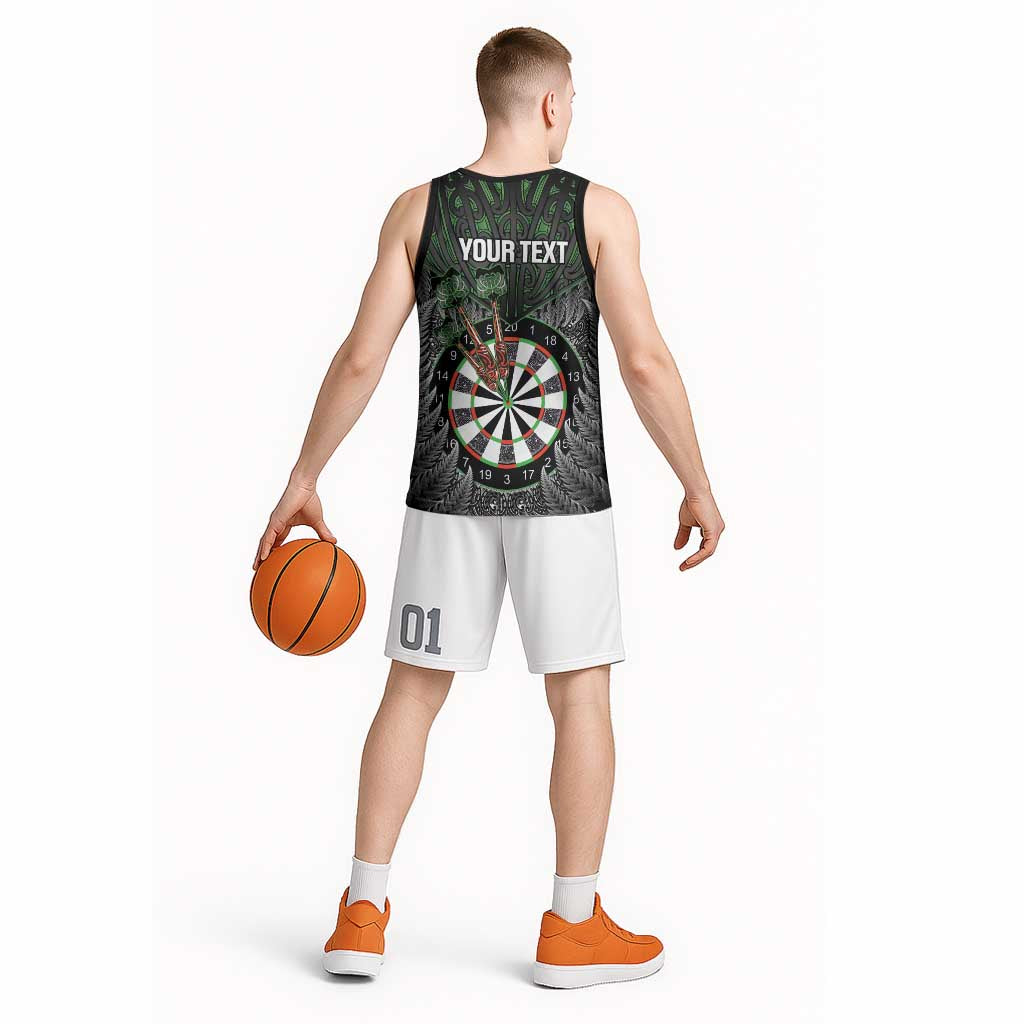 Personalised New Zealand Darts Basketball Jersey Dartboard Maori Fern Puhoro Art - Aussie Hoodie