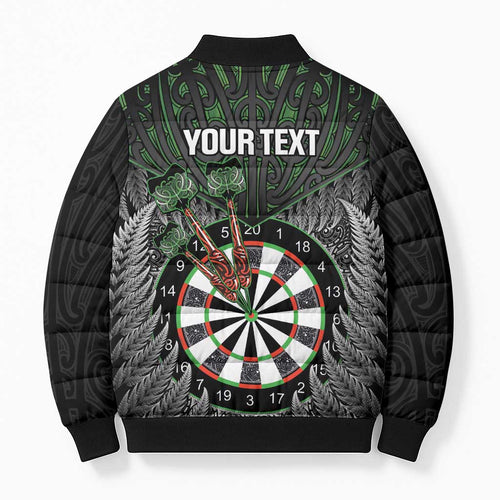 Personalised New Zealand Darts Bomber Puffer Jacket Dartboard Maori Fern Puhoro Art - Aussie Hoodie
