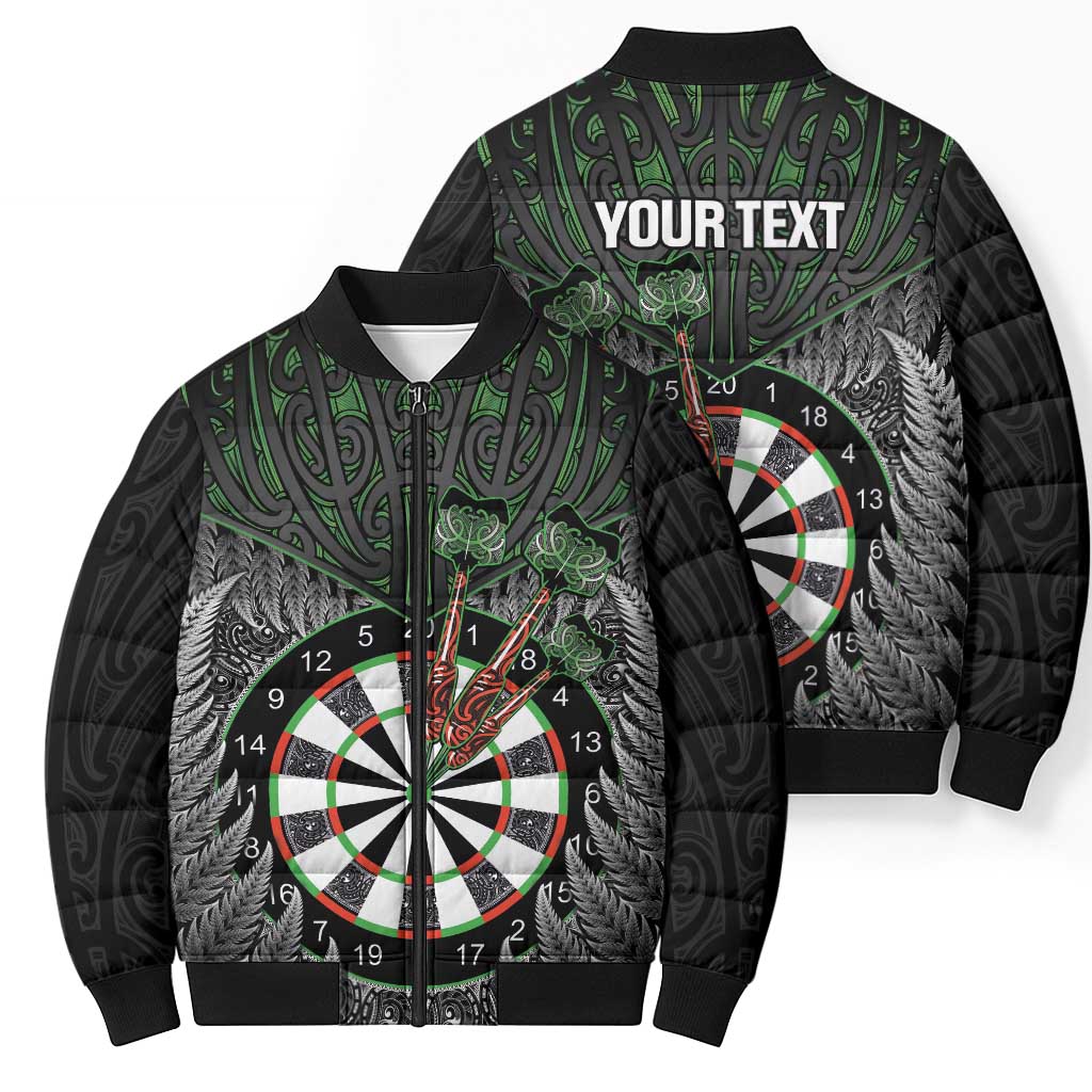 Personalised New Zealand Darts Bomber Puffer Jacket Dartboard Maori Fern Puhoro Art - Aussie Hoodie