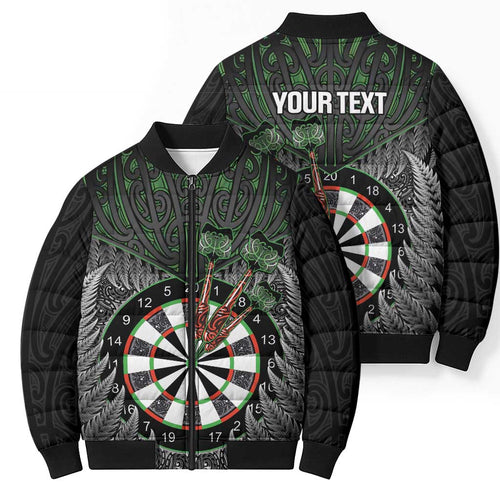 Personalised New Zealand Darts Bomber Puffer Jacket Dartboard Maori Fern Puhoro Art - Aussie Hoodie