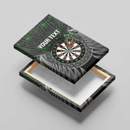 Personalised New Zealand Darts Canvas Wall Art Dartboard Maori Fern Puhoro Art