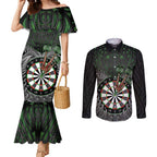 Personalised New Zealand Darts Couples Matching Mermaid Dress and Long Sleeve Button Shirt Dartboard Maori Fern Puhoro Art