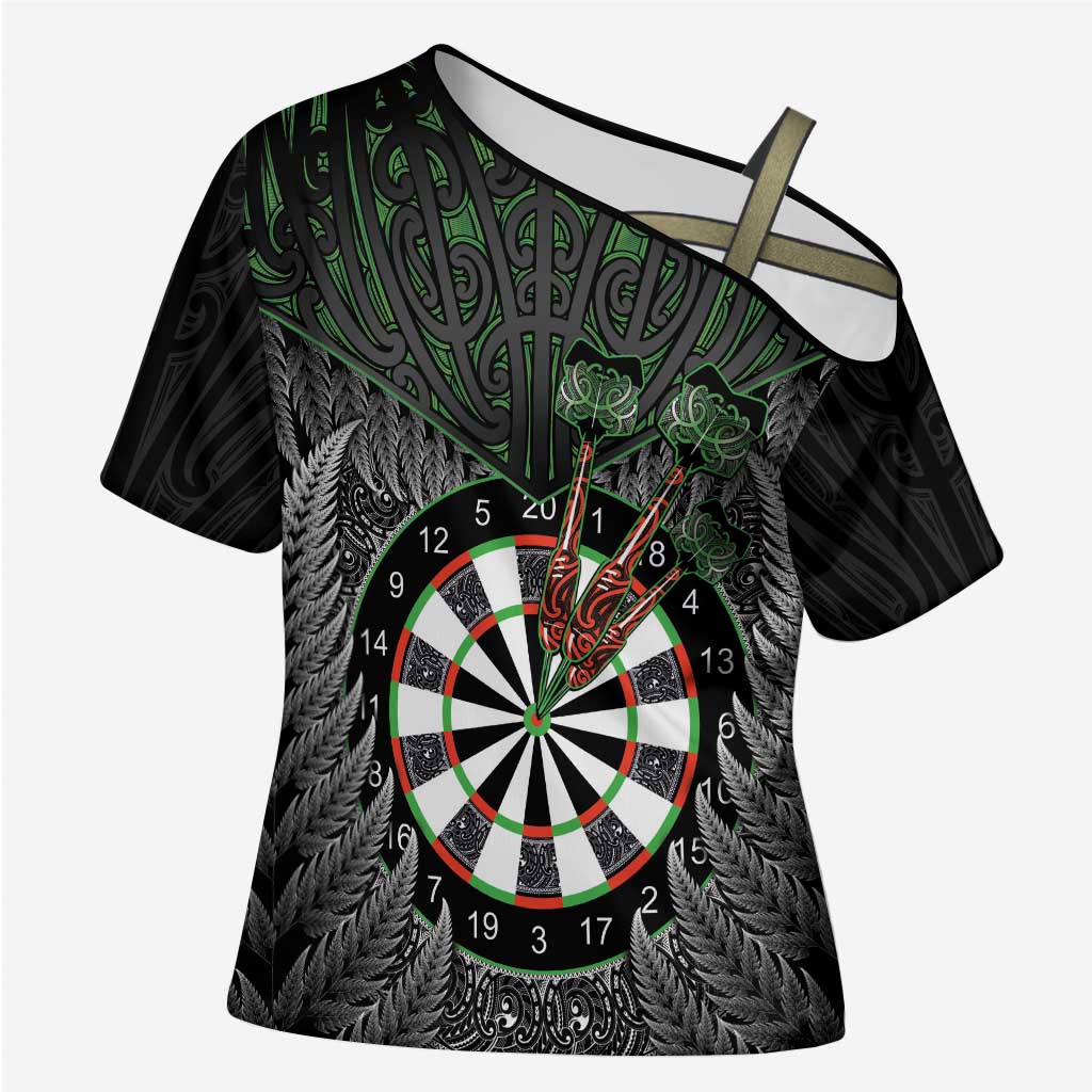 Personalised New Zealand Darts Cross Shoulder Shirt Dartboard Maori Fern Puhoro Art - Aussie Hoodie