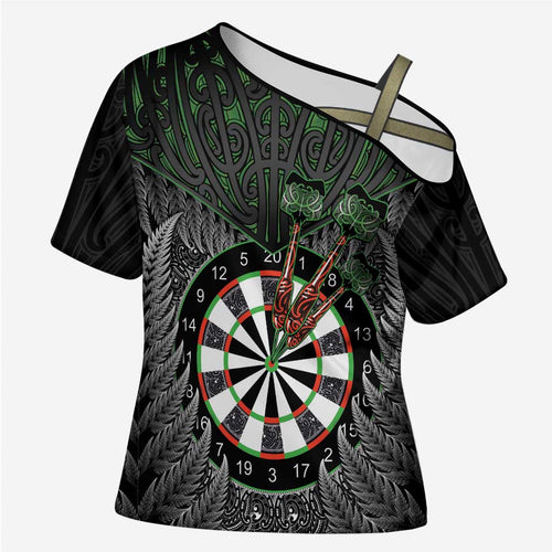 Personalised New Zealand Darts Cross Shoulder Shirt Dartboard Maori Fern Puhoro Art - Aussie Hoodie