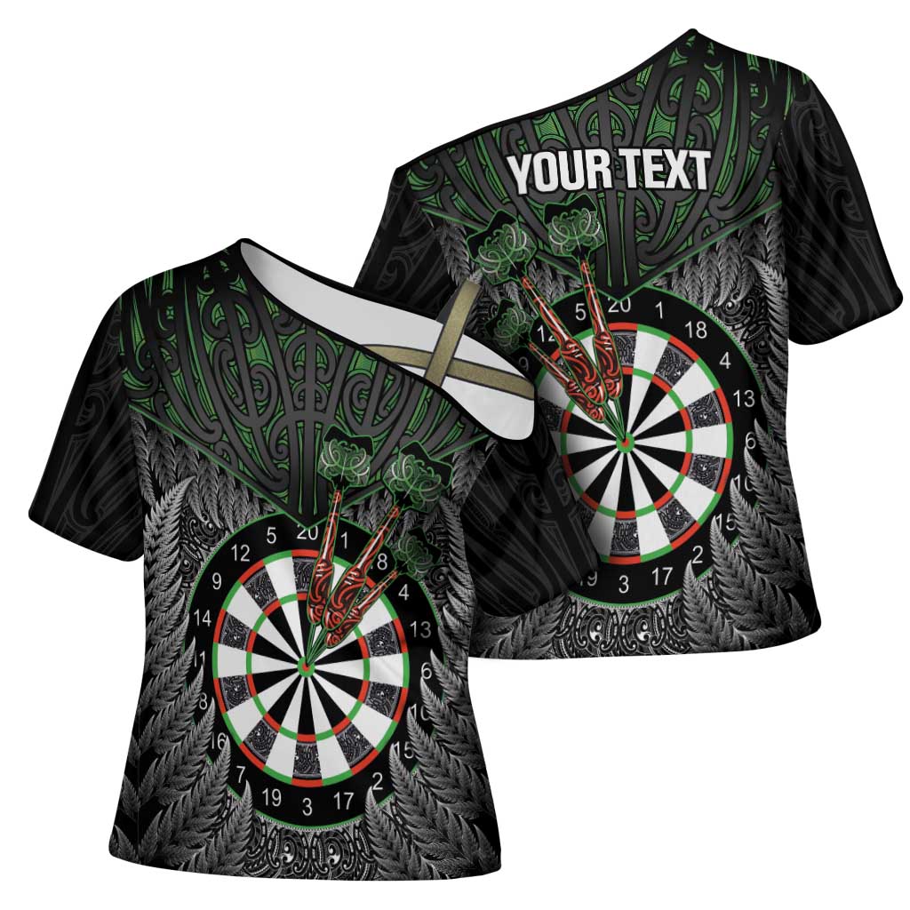 Personalised New Zealand Darts Cross Shoulder Shirt Dartboard Maori Fern Puhoro Art - Aussie Hoodie