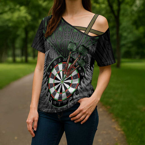Personalised New Zealand Darts Cross Shoulder Shirt Dartboard Maori Fern Puhoro Art - Aussie Hoodie