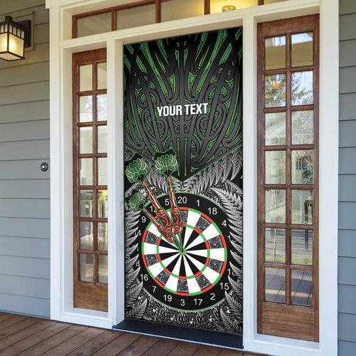 Personalised New Zealand Darts Door Cover Dartboard Maori Fern Puhoro Art - Aussie Hoodie