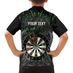 Personalised New Zealand Darts Family Matching Off The Shoulder Long Sleeve Dress and Hawaiian Shirt Dartboard Maori Fern Puhoro Art