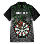 Personalised New Zealand Darts Family Matching Off The Shoulder Long Sleeve Dress and Hawaiian Shirt Dartboard Maori Fern Puhoro Art