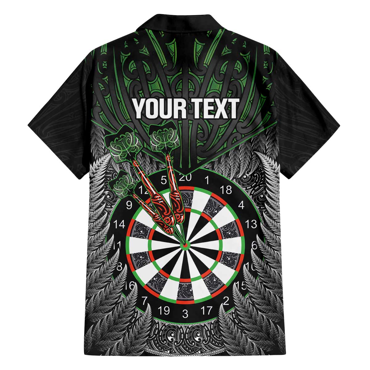 Personalised New Zealand Darts Family Matching Off The Shoulder Long Sleeve Dress and Hawaiian Shirt Dartboard Maori Fern Puhoro Art