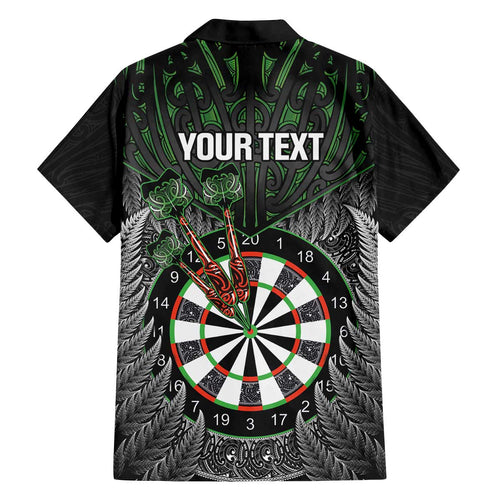 Personalised New Zealand Darts Family Matching Off The Shoulder Long Sleeve Dress and Hawaiian Shirt Dartboard Maori Fern Puhoro Art