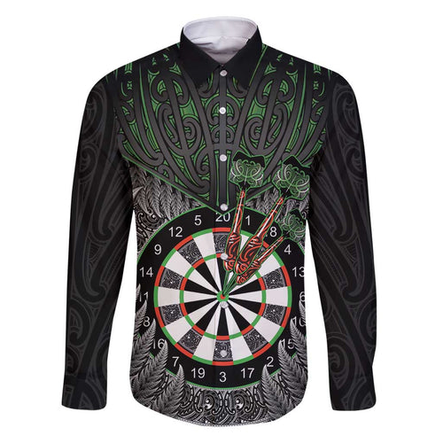 Personalised New Zealand Darts Family Matching Off Shoulder Maxi Dress and Hawaiian Shirt Dartboard Maori Fern Puhoro Art