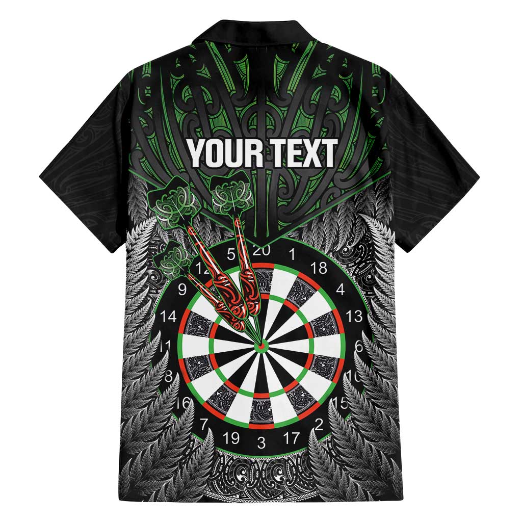 Personalised New Zealand Darts Family Matching Off Shoulder Short Dress and Hawaiian Shirt Dartboard Maori Fern Puhoro Art