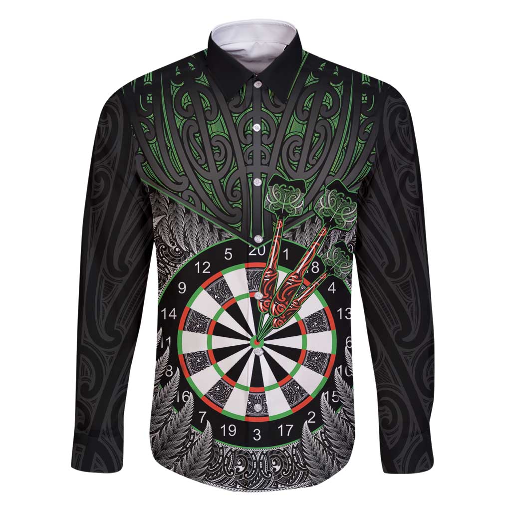 Personalised New Zealand Darts Family Matching Off Shoulder Short Dress and Hawaiian Shirt Dartboard Maori Fern Puhoro Art
