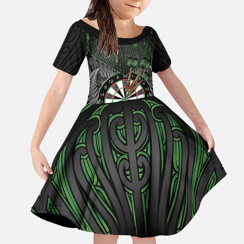 Personalised New Zealand Darts Family Matching Summer Maxi Dress and Hawaiian Shirt Dartboard Maori Fern Puhoro Art